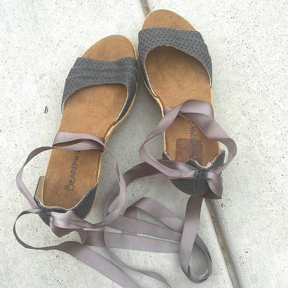 BEARPAW dahlia womens sandal tie wraparound ankle Sz 10 wedge - Picture 3 of 11